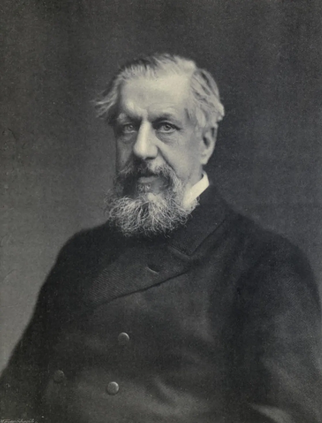Portrait photograph of Edwin Arnold, translator of The Song Celestial, printed no later than 1897