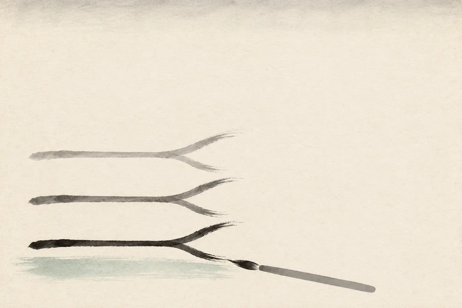 Illustration: one forked line drawn three times, pale to dark, a brush at its end, for tracing a case by hand