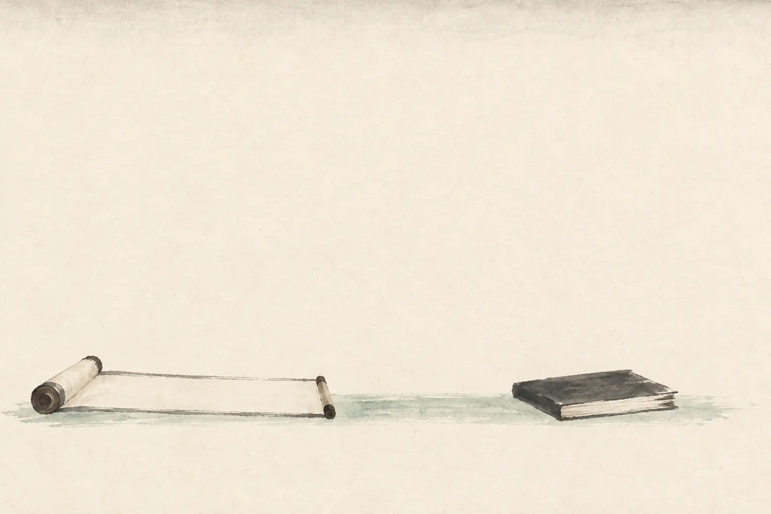 Illustration: a blank unrolled scroll beside a closed book, for Nitobe's point that bushido was not a written code