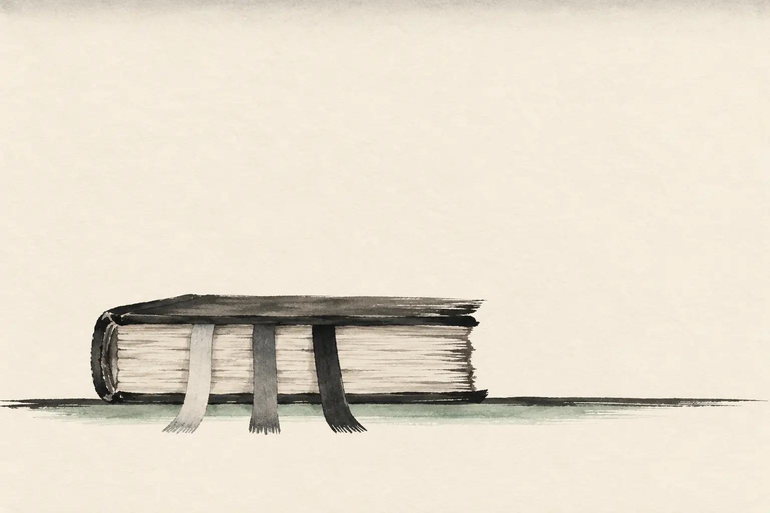 Illustration: a closed book with one ribbon marker at three places, pale to dark, for chapters that run in order