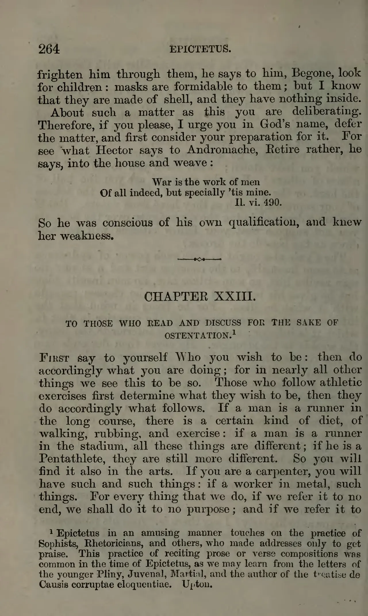 Printed page 264 of Long's 1877 Epictetus, showing the start of Discourses Book 3, Chapter 23