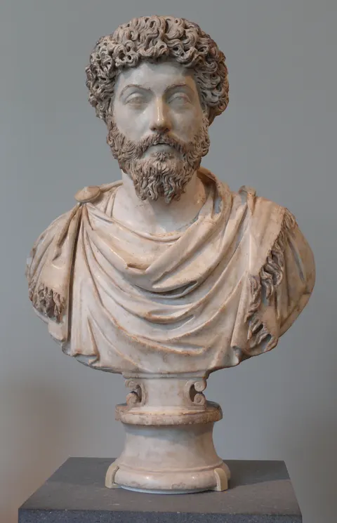 Marble bust of Marcus Aurelius, Roman, AD 161–169, beside the five lines credited to him