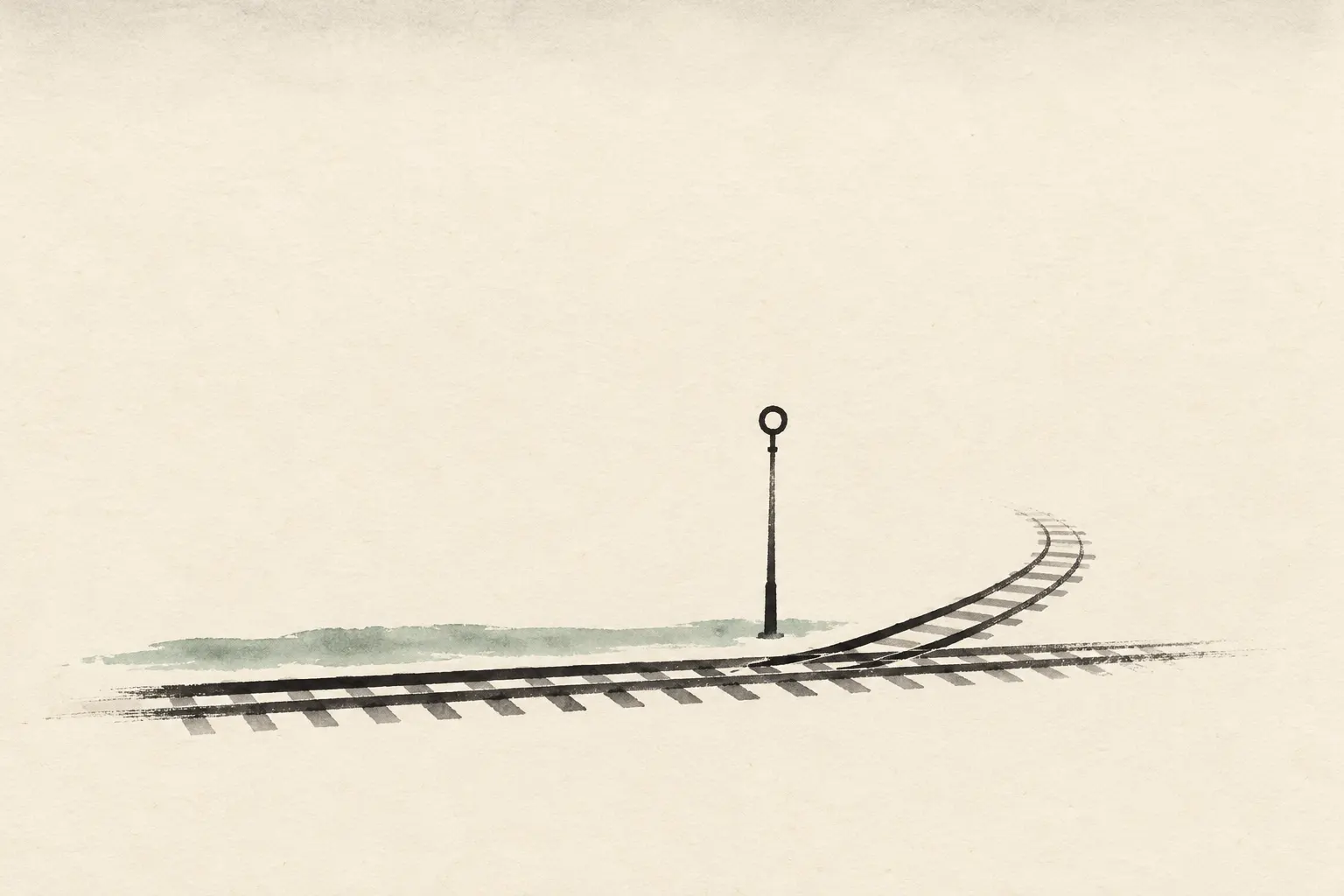 Illustration: an empty line where a side track branches off by a signal post, for Welzel's 1951 switchman case