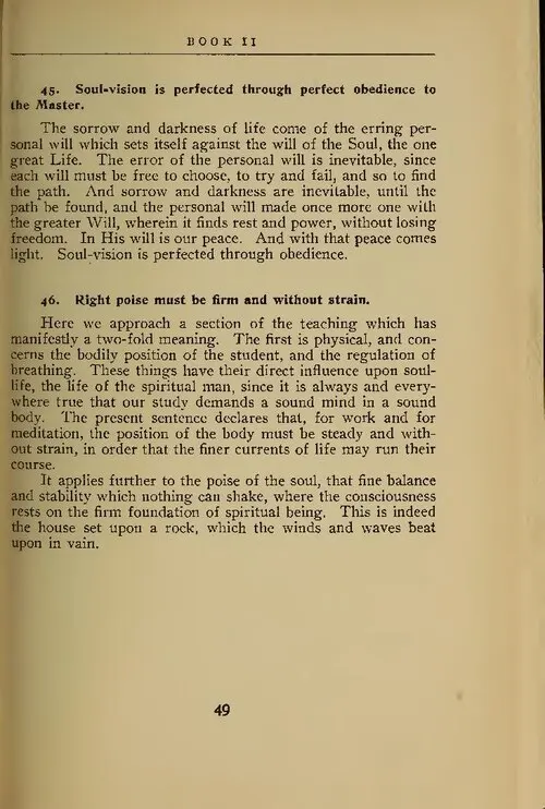 Printed page 49 of Johnston's 1912 translation, with sutras 2.45 and 2.46 and his commentary